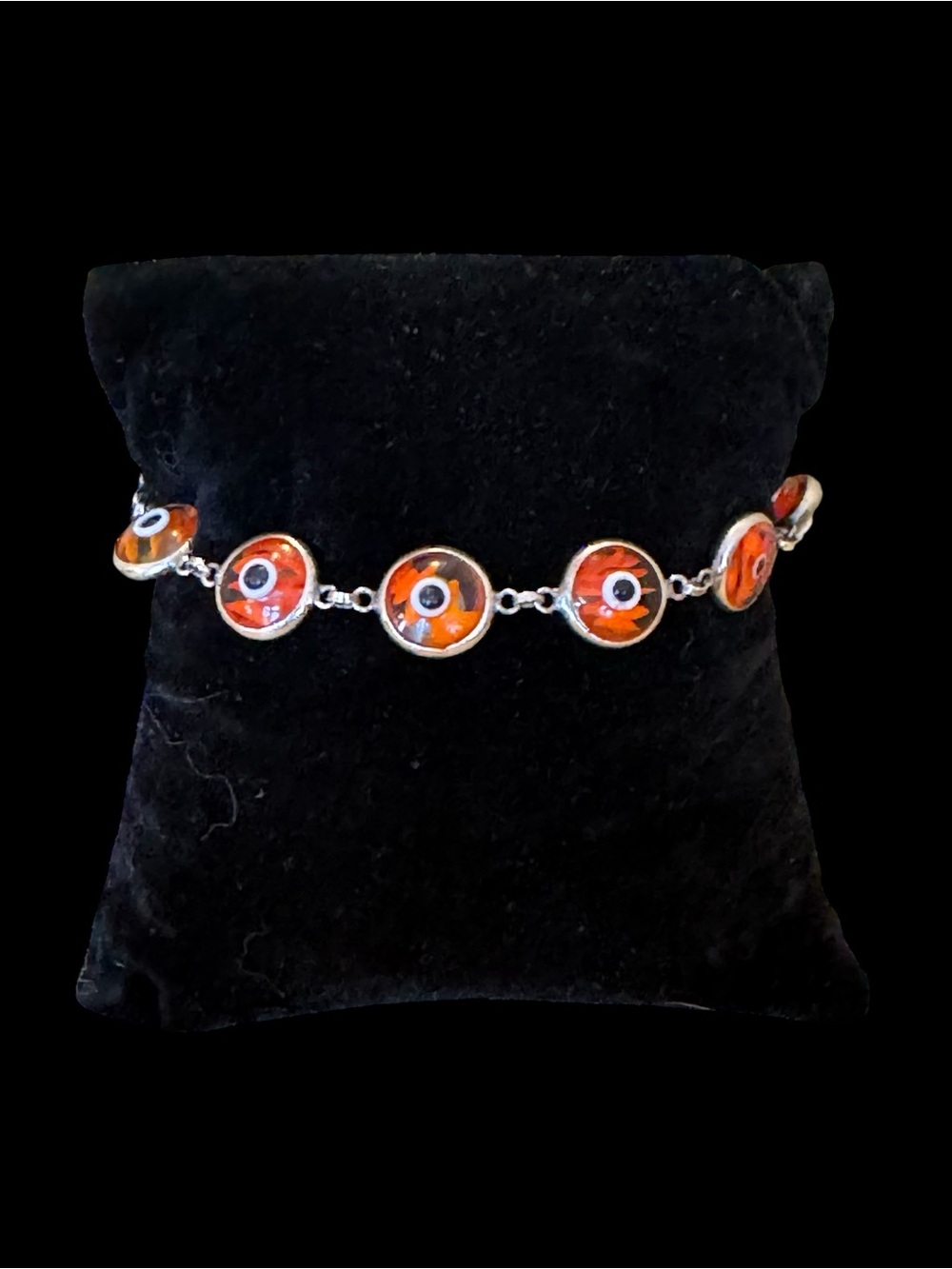 Evil Eye Good Luck Sterling Silver Bracelet with Orange VINTAGE